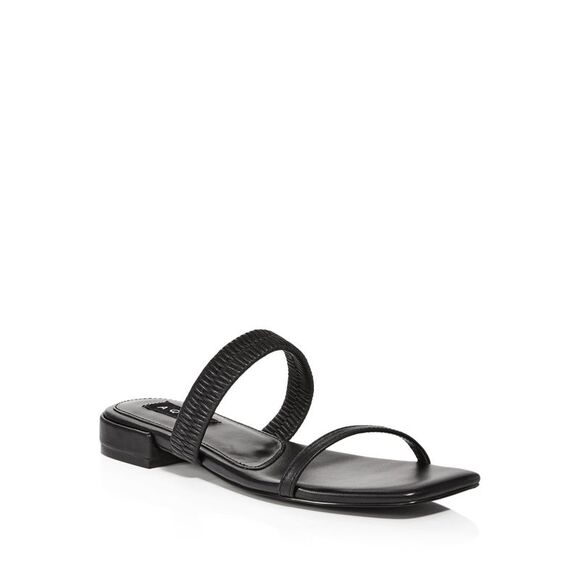 AQUA Shoes - AQUA Womens Black Livi Square Toe Block Heel Slip On Leather Slide Sandals 6.5 M